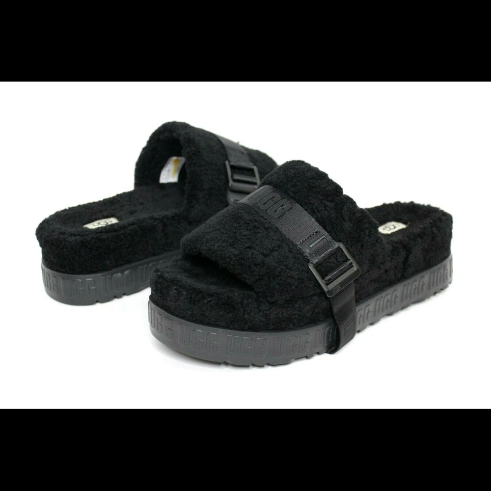 UGG Women's Black Fluffy Mules 8 M